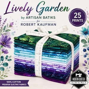 Paquete de retazos de tela Lively Garden Fat Quarter de Artisan Batiks para Robert Kaufman, 1657 (25 piezas).