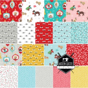 Furry and Bright by Andover Fabrics | Fat Quarter Bundle (Dogs, Christmas, Winter, Bones)  Bundle | 18 Prints