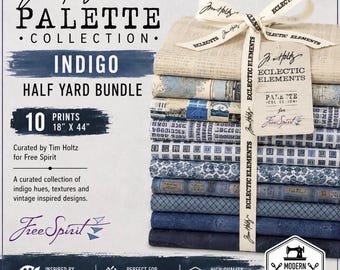 Tim Holtz Palette Indigo Half Yard Bundle for Free Spirit | 10 Prints