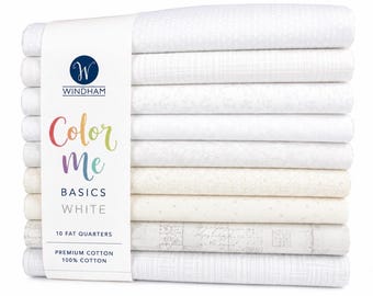 Color Me Basics White Precut Cotton Fat Quarter Bundle by Windham | 10 Prints