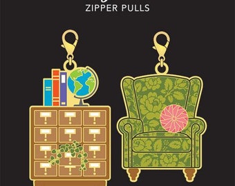 Cathe Holden Vintage Enamel Charm Zipper Pulls | 2 Pieces Chest & Chair | CH115V