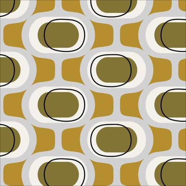 Cloud 9 Modern Retro Barkcloth Orbs in Olive 227113 - 54" - Priced/Sold by the Half Yard