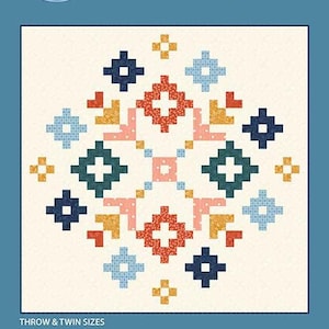 K&ouml;nnte beinhalten: Ein Quiltmuster namens "Overture" von Sew Mariana. Das Muster zeigt ein geometrisches Design mit einer Vielzahl von Farben, darunter Rot, Blau, Gr&uuml;n, Gelb und Pink. Das Muster ist in den Gr&ouml;&szlig;en Throw und Twin erh&auml;ltlich. Der Text "FQ Friendly" und "Full Color Pattern!" ist ebenfalls sichtbar.