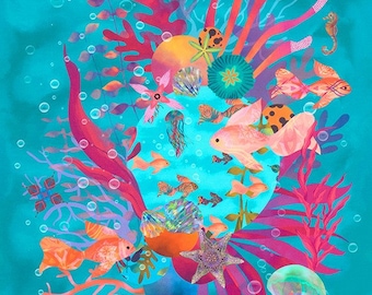 Oceanica por Christiane Marques para Robert Kaufman Aqua AQSD-22404-70 Ocean | Painel 24" x 44" |