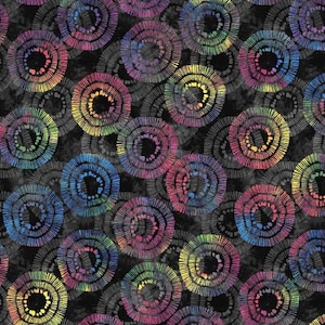 Wilmington Prints Black Rainbow Circles 2122 954 108&quot; Wideback - Priced/Sold by the Half Yard Multi Colors Graphic Black Background Wide