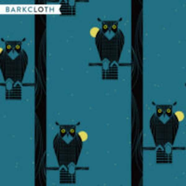 Charley Harper Moon Owl Barkcloth | Sold by the Half Yard - Cut Continuously