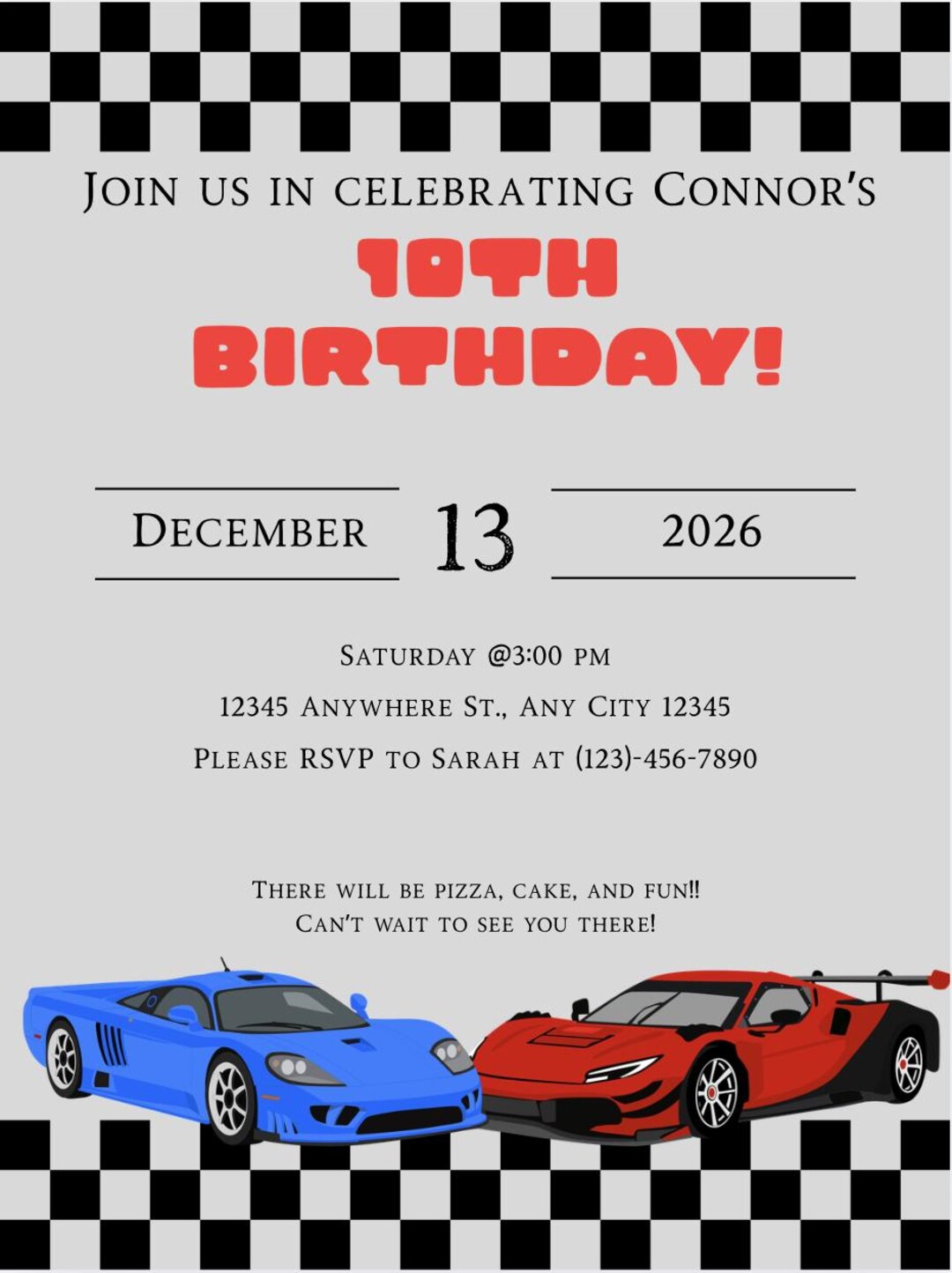Race Car Birthday Invitation | Printable Racing Theme Card - Etsy
