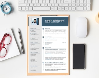 Plantilla de currículum moderna, diseño de CV profesional (descarga digital)
