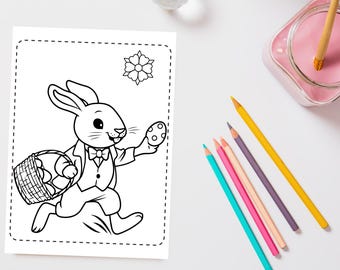 Kids Easter Coloring Book, Bunny & Eggs (Digital Download)