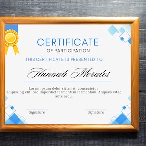 Editable Participation Award Certificate, Digital Download, Recognition Award, DIY Canva Template, Digital Certificate, Editable Template