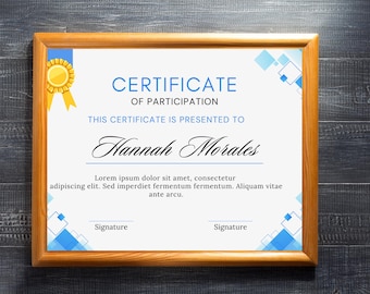 Editable Participation Award Certificate, DIY Canva Template (Digital Download)