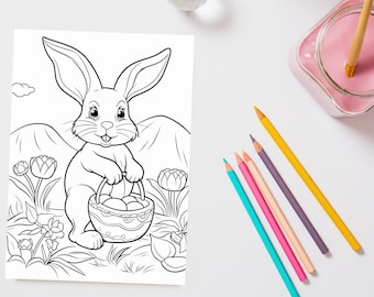 Kids Easter Coloring Book, Bunny & Egg Designs (Digital Download)