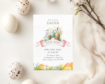 Printable Easter Egg Hunt Invitation, Editable Template (Instant Download)
