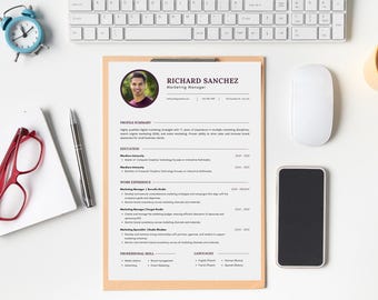 Plantilla de currículum moderna, diseño de CV profesional (descarga digital)