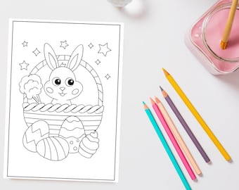 Kids Easter Coloring Book, Bunny & Eggs Activity (Digital Download)