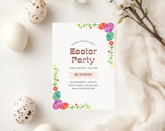 Printable Easter Party Invitation, Editable Template (Instant Download)