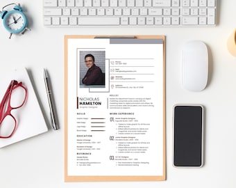 Plantilla de currículum moderna, diseño de CV profesional (descarga digital)