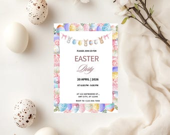 Printable Easter Party Invitation, Editable Template (Instant Download)