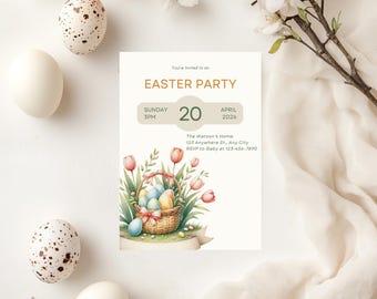 Printable Easter Party Invitation, Editable Template (Instant Download)