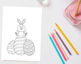 Kids Easter Coloring Book, Bunny & Eggs Activity Pages (Digital Download)