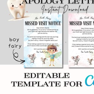 Tooth Fairy Letter Printable, Editable Tooth Fairy Note, Boy Tooth Fairy Notes, Canva Template, Tooth Fairy Apology Letter, Instant Download