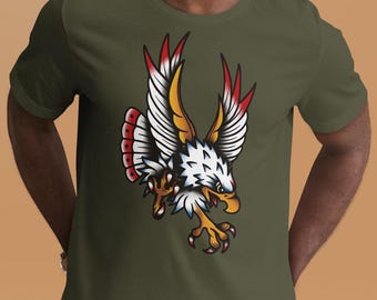 American Traditional Eagle Graphic Tee - Retro Tattoo Design - Hand Drawn Classic Tattoo Clothing - Unisex T-Shirt