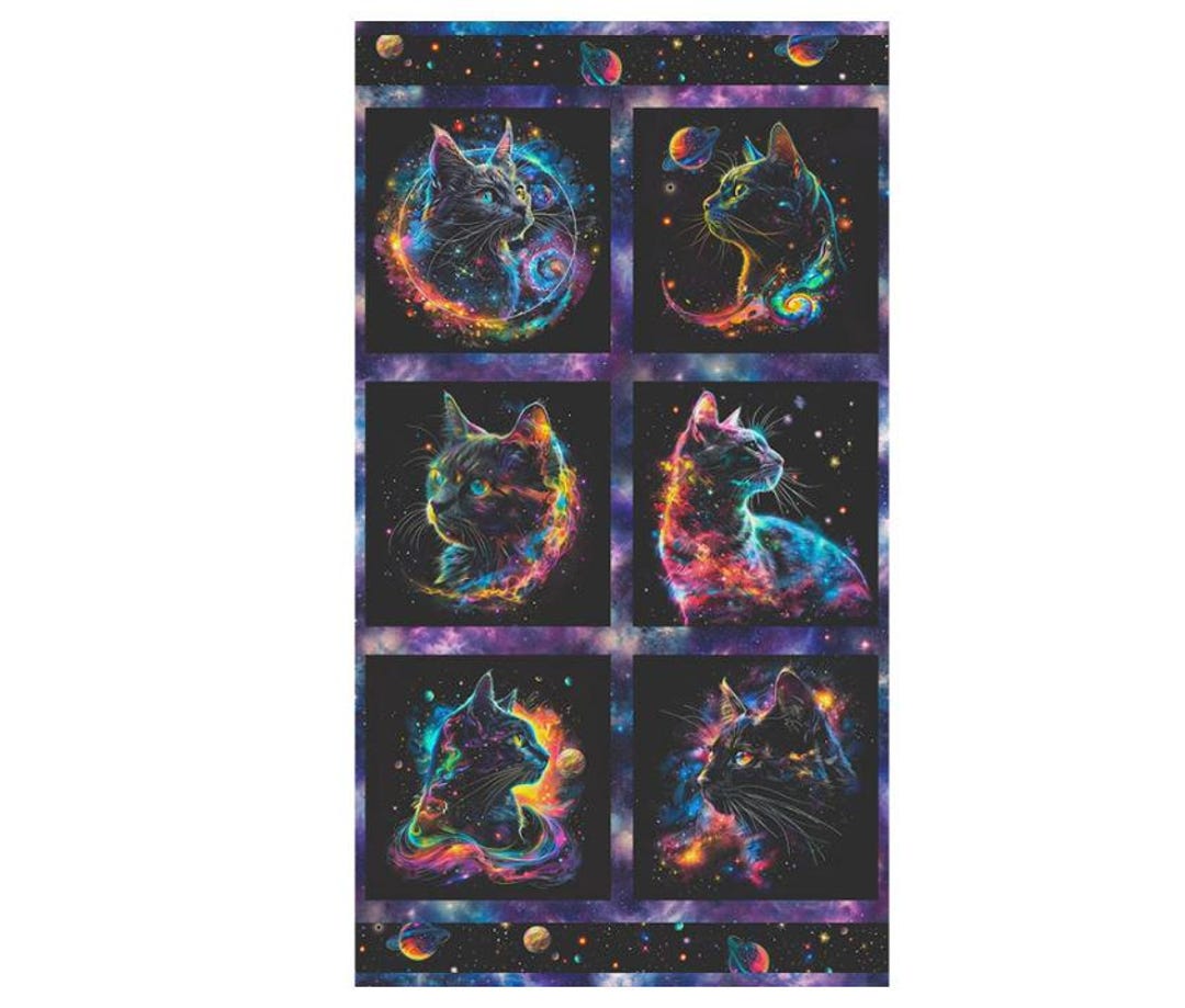 Celestial Cats Quilt Panel From Galaxy Cats ~ 24" X 44" ~ Robert ...