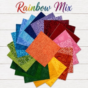 Rainbow Mix Blender Fabric Squares ~ 42 Quilt Charms, 5", 6 1/2", or 10"