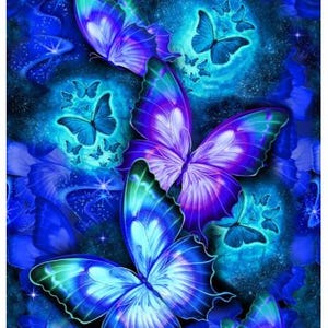 Midnight - Sparkling Butterflies ~ Timeless Treasures Cosmic Butterfly Fabric Panel ~ 24&quot; x 44&quot; ~ Butterfly Panel