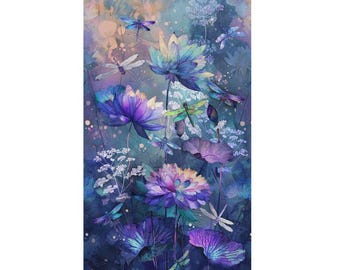 Dragonfly Mist Fabric Quilt Panel ~ 24" x 44" Timeless Treasures, Floral