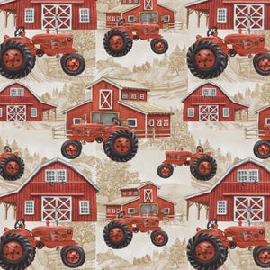 Farm Tractors (#454) ~ David Textiles  ~ Sold by the Half-Yard ~ Farm, Tractor, Barn Fabric