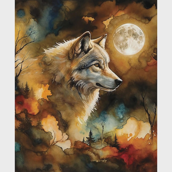 Panel de tela para patchwork "Lobo Crepúsculo" ~ 36" x 44"