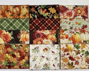 12 Fat Quarters ~ With a Grateful Heart ~ Harvest, Fall, Autumn Leaves, Pumpkins