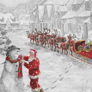 Santa&#39;s Snowman Christmas Holiday ~ Riley Blake Fabric Panel 36&quot; x 44&quot;