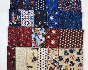 21 American Freedom Fat Quarters ~ Quilt Fabric, QOV, USA, Eagle, Stars