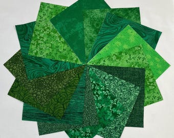 Shades of Green ~ 42 5" or 10" Squares ~ Quilt Blender Fabric