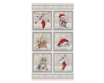 A Purr-fect Holiday ~ Cat, Kittens, Christmas, Holiday Quilt Block Panel ~ Blank Quilting ~ 24" x 44"
