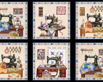 A Stitch in Time ~ Sewing Machine, Fabric Quilt Panel ~ Elizabeth Studio ~ 24" x 44"