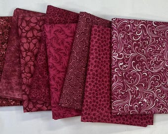 8 Burgundy, Maroon Fat Quarters ~ Tonal Blender Quilt Fabric