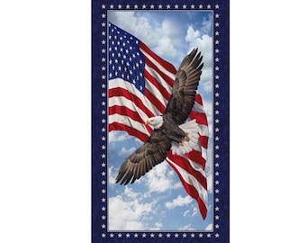 Land of the Free ~ American, Flag, Eagle, Patriotic Quilt Panel ~ 24" ~ Timeless Treasures, QOV