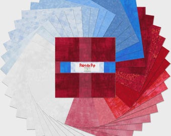 Patriotic Pop ~ 42 5" Squares ~ Wilmington Red, White, Blue Fabric ~ QOV, American, USA