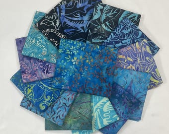 Calypso Batiks ~  14 Piece Fat Quarter Bundle ~ Benartex, Blue Batik