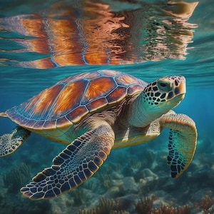 Sea Turtle Reflection Fabric Art Panel ~ 24in x 16in (OCE-018)