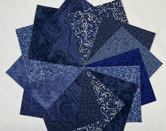 Shades of Navy ~ 42 5" or 10" Squares ~ Quilt Blender Fabric