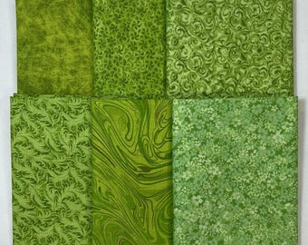 6 Lime Green Fat Quarters ~ Tonal Blender Quilt Fabric