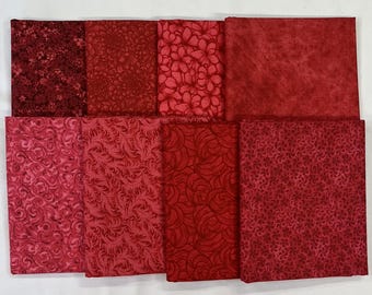 8 Red Fat Quarters ~ Tonal Blender Quilt Fabric