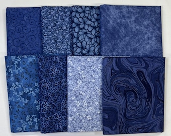 8 Navy Fat Quarters ~ Tonal Blender Quilt Fabric