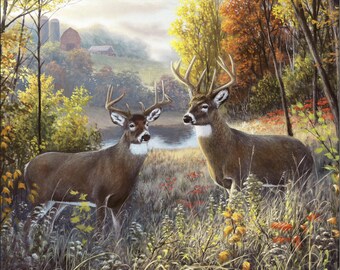 Brothers ~ Deer, Buck Fabric Quilt Panel ~ 36" David Textiles