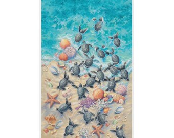 Race to Safety Sea Turtle Fabric Panel ~ 24" x 44" ~ Elizabeth Studios