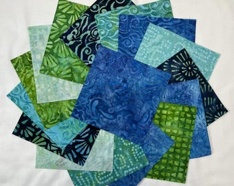 42 5&quot; Squares ~ Sea Stars Batiks ~ Charm Pack, Blue, Green ~ Wilmington